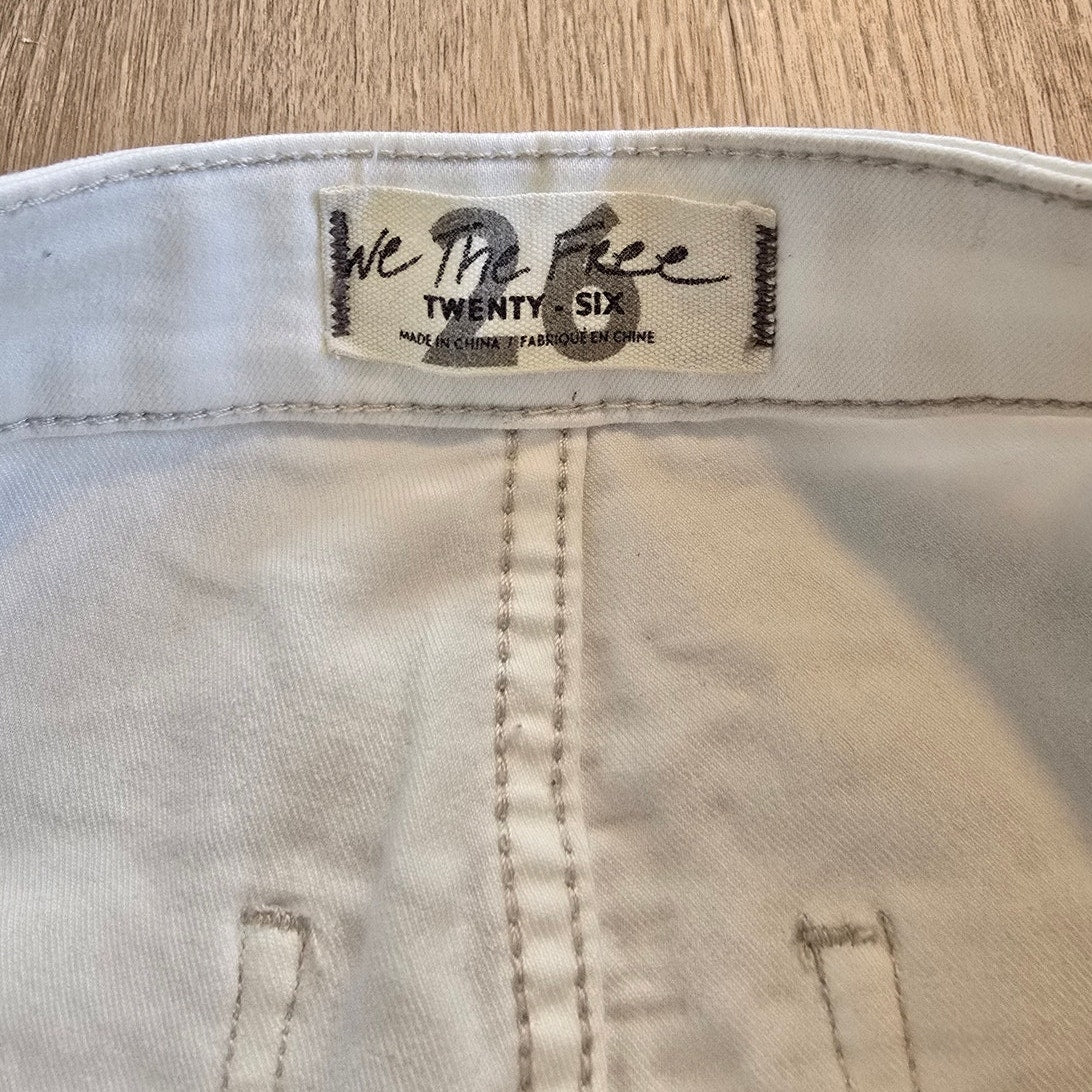 White High Rise Distressed Raw Hem Flare Jeans Size 26