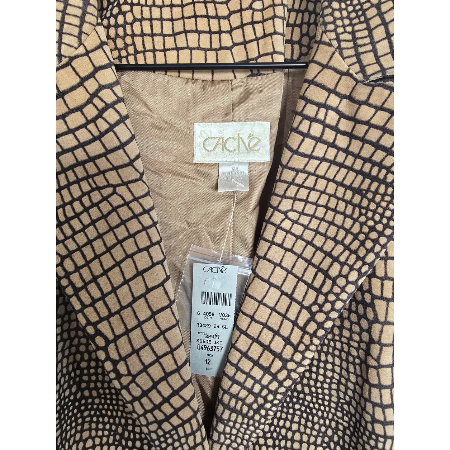Brown Beige Suede Animal/Croc Print Blazer Jacket Size 12 NWT