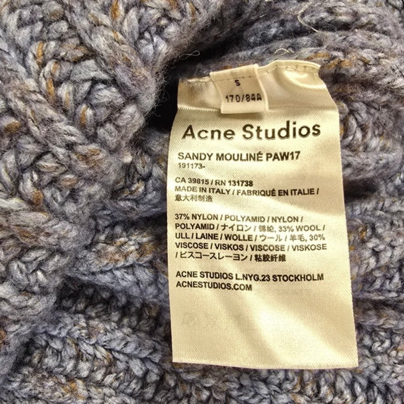 Light Blue Brown Fisherman Wool Knit Sweater Size S Oversized