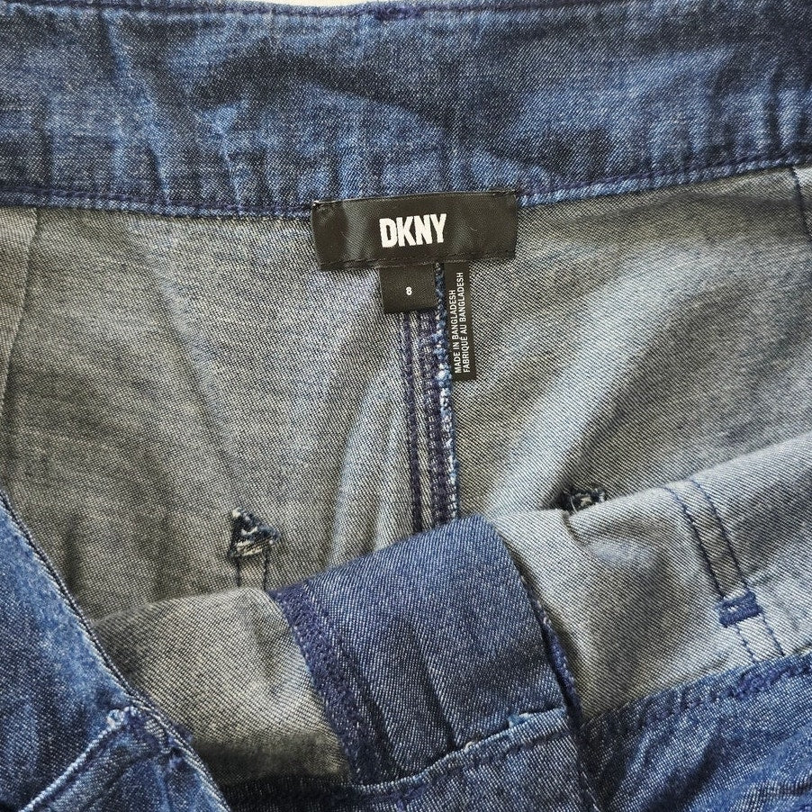 Blue Wide Leg Belted High Rise Denim Cargo Pants Size 8 NWT