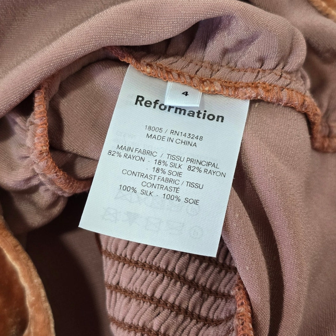 Reformation Velvet 2 Piece Set Salmon Silk Blend Midi Skirt Size 4 NWT