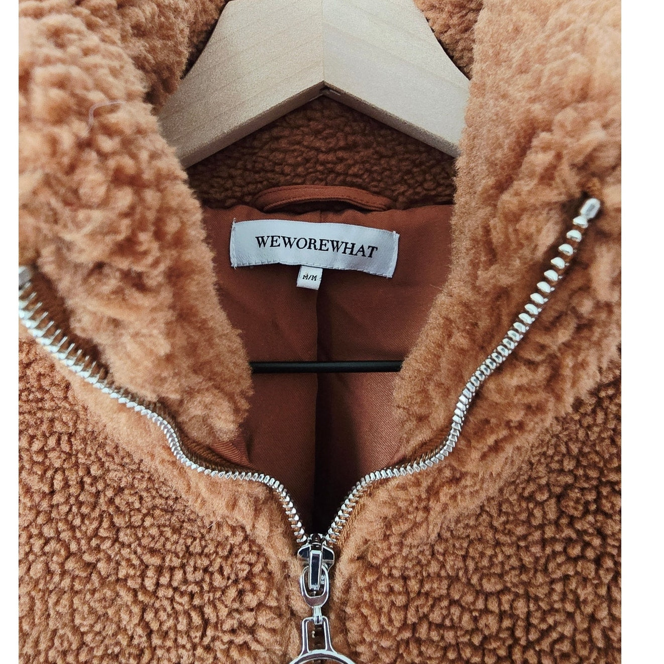 Tan Teddy Fleece Zip Bomber Jacket Size Large