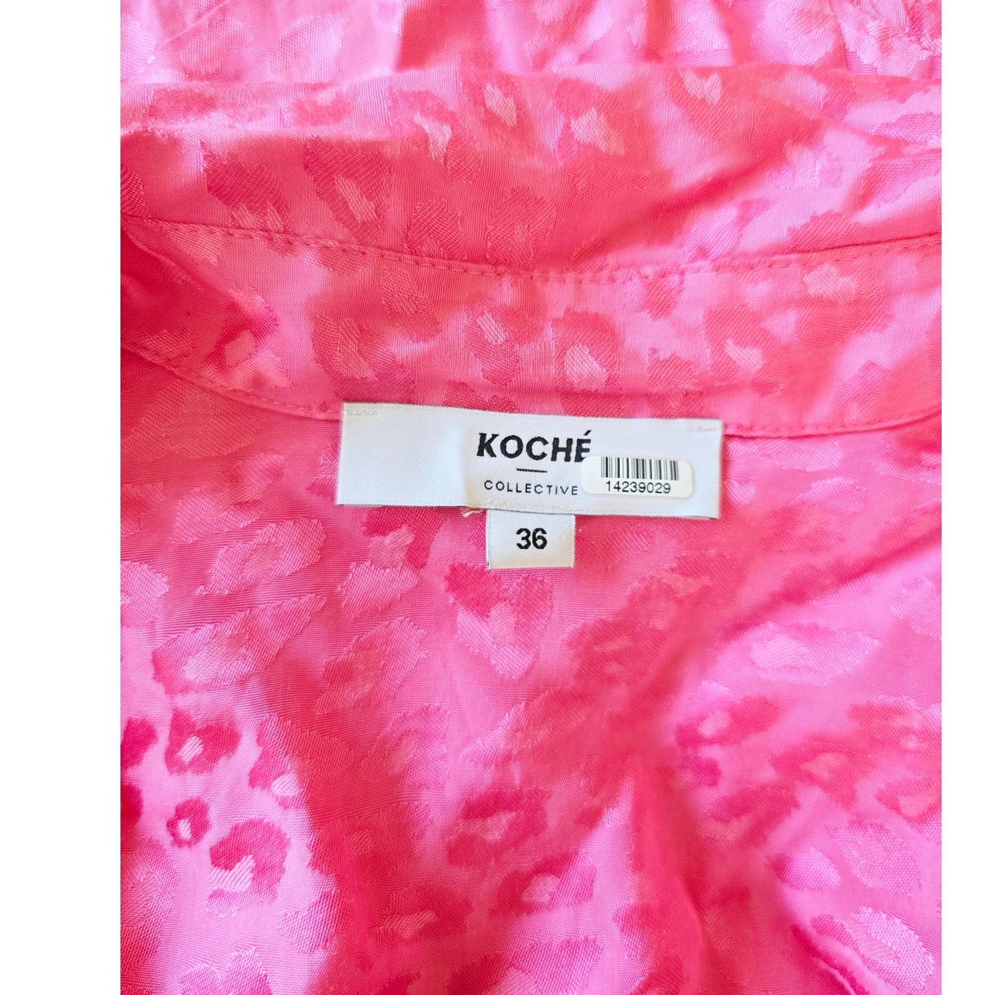 Pink Leopard Asymmetrical Jacquard Blouse Size 36 S