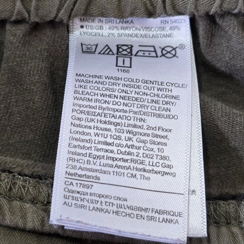 Olive Cargo Capri Pants Elastic Waist Relaxed Size S Petite