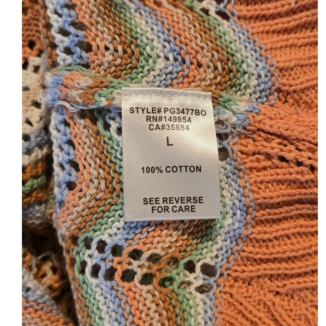 Multicolor Crochet Cotton Long Sleeve Dress Size Large NWT