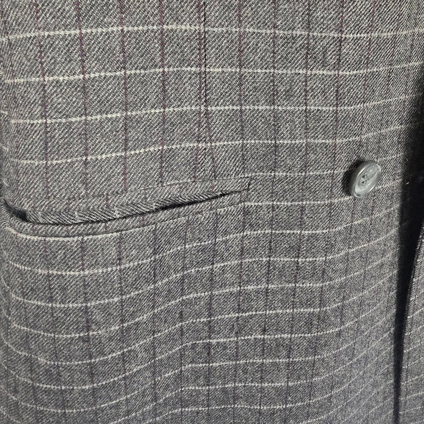 Vintage 90's Gray Cricketeer Plaid Wool Double Breasted Blazer Size 6