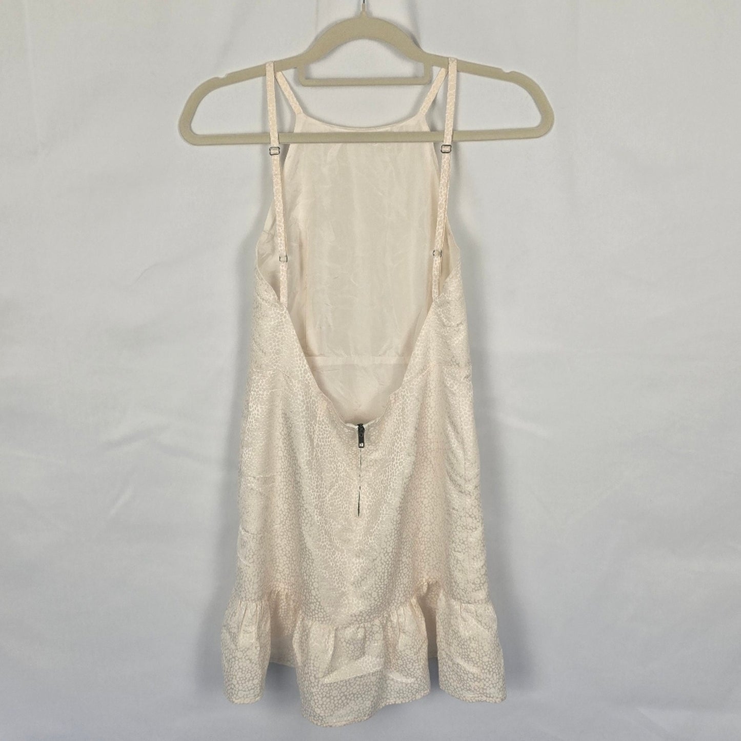 White Leopard Jacquard w/ Ruffle Hem Silk Mini Dress Size 1