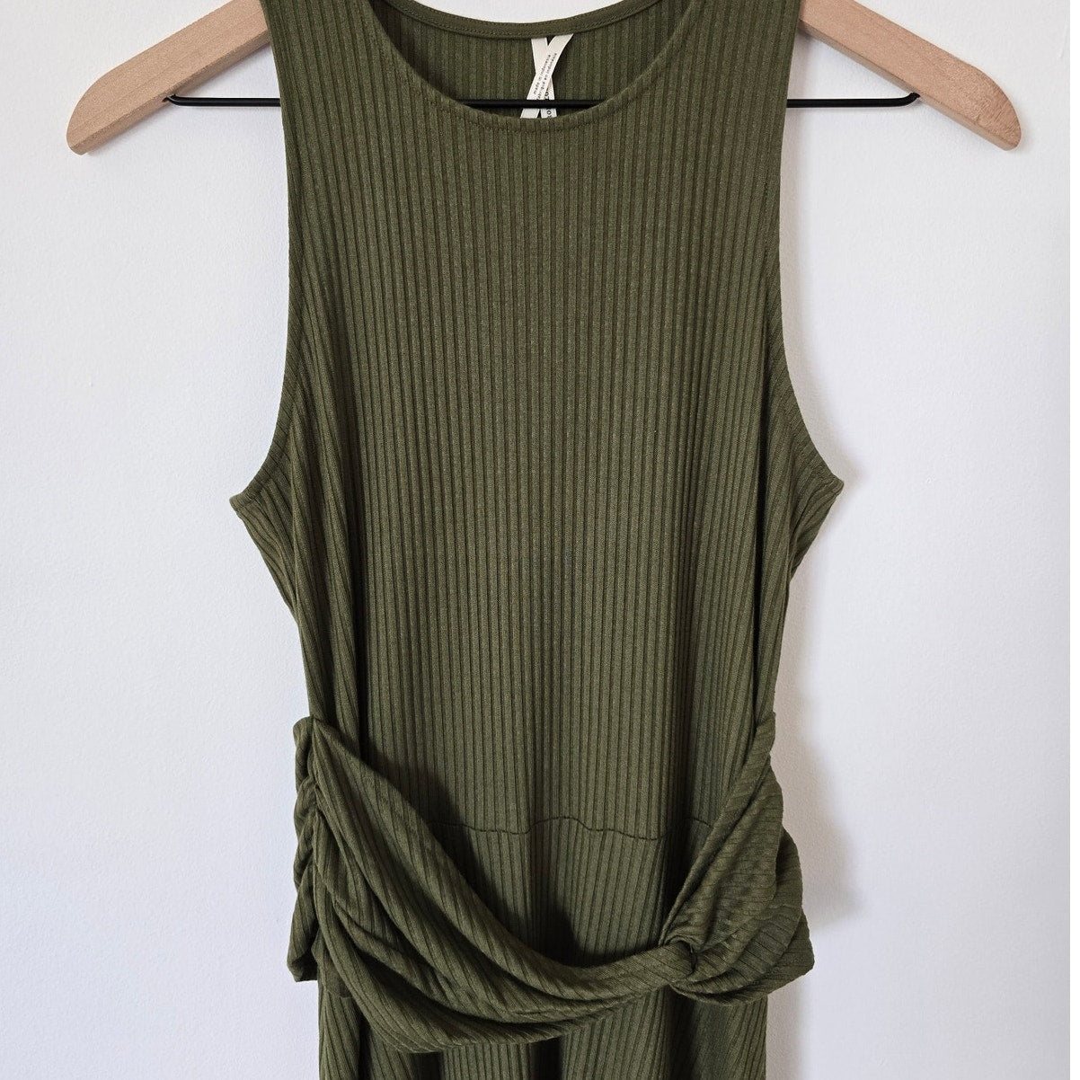 Olive Green Ribbed Knit Midi Dress Size S