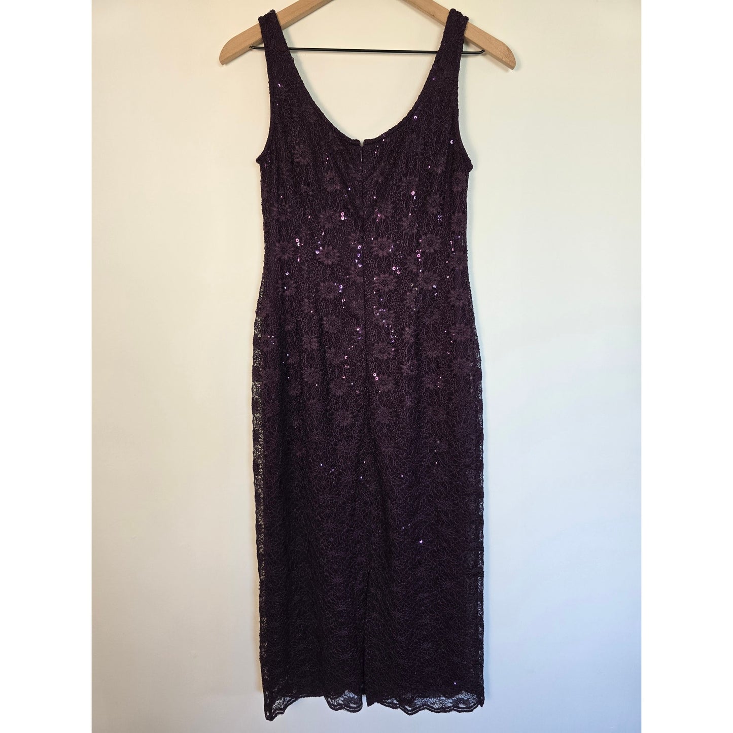 Vintage Purple Sequin Lace Midi Dress Size 6P