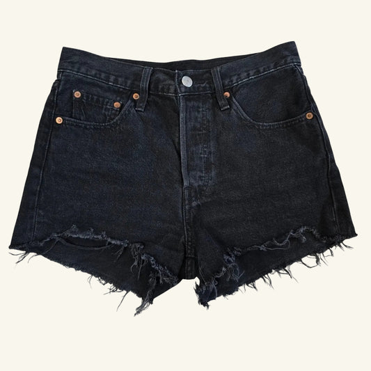 High Rise Black Denim Cutoff Shorts Distressed Hem Size 25
