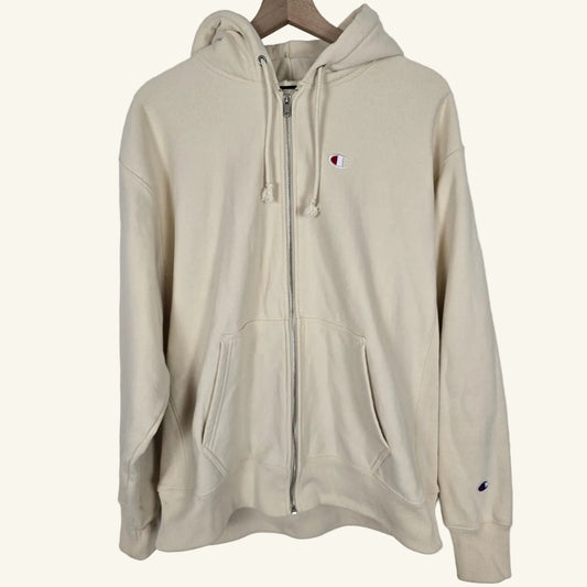 Cream Reverse Weave Zip Hoodie Oversized Size XL