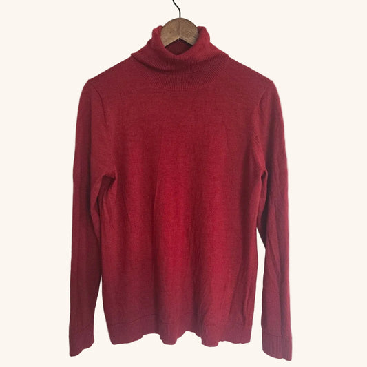 Red Merino Wool Turtleneck Sweater Lightweight Size XL
