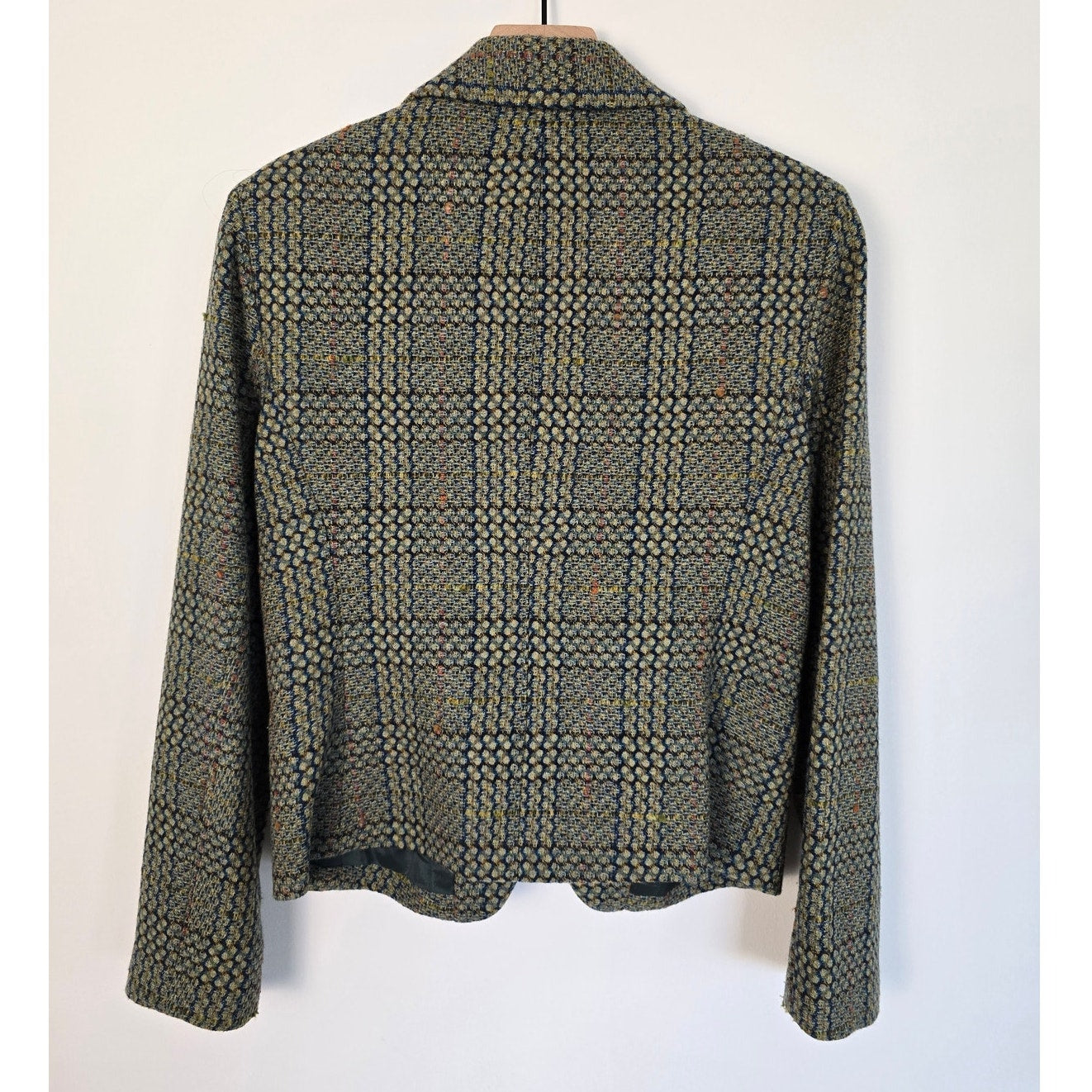 Green Blue Wool Plaid Cropped Blazer Jacket Size 8