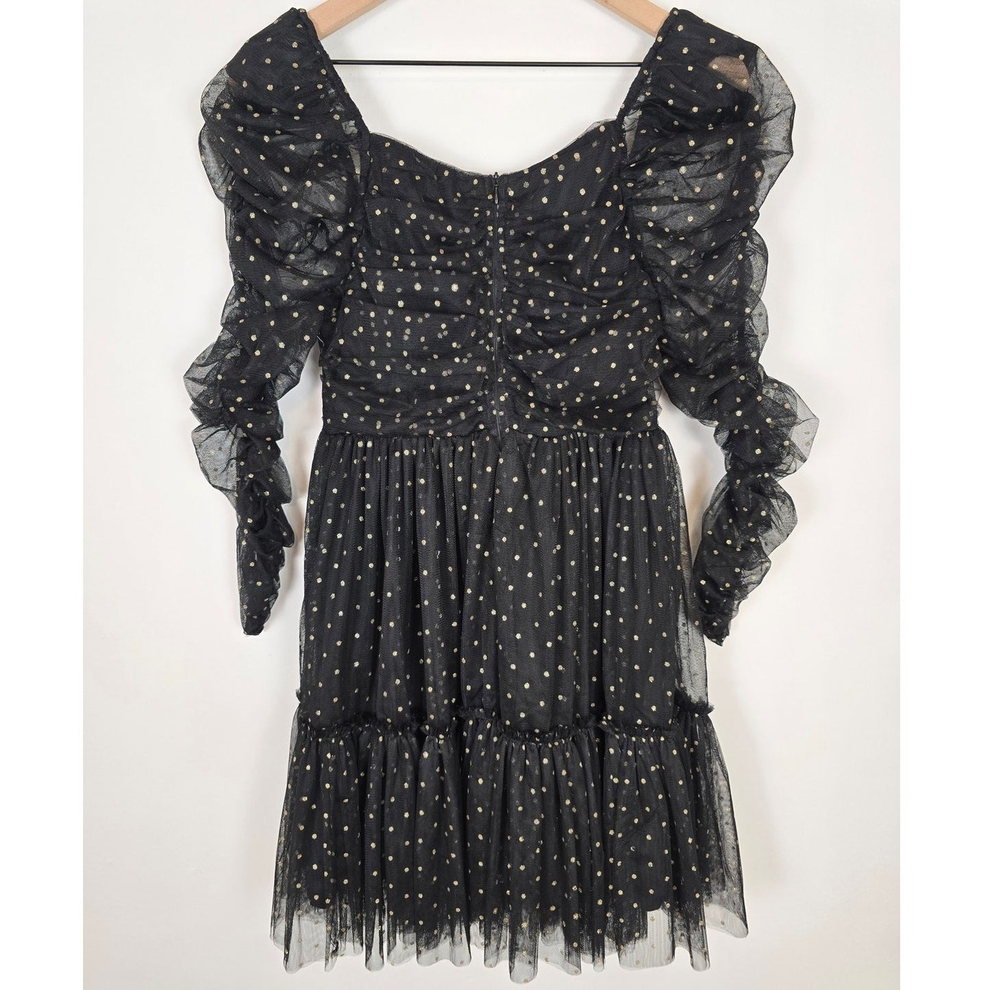 Black Gold Polka Dot Tulle Mini Party Dress Size Small NWT