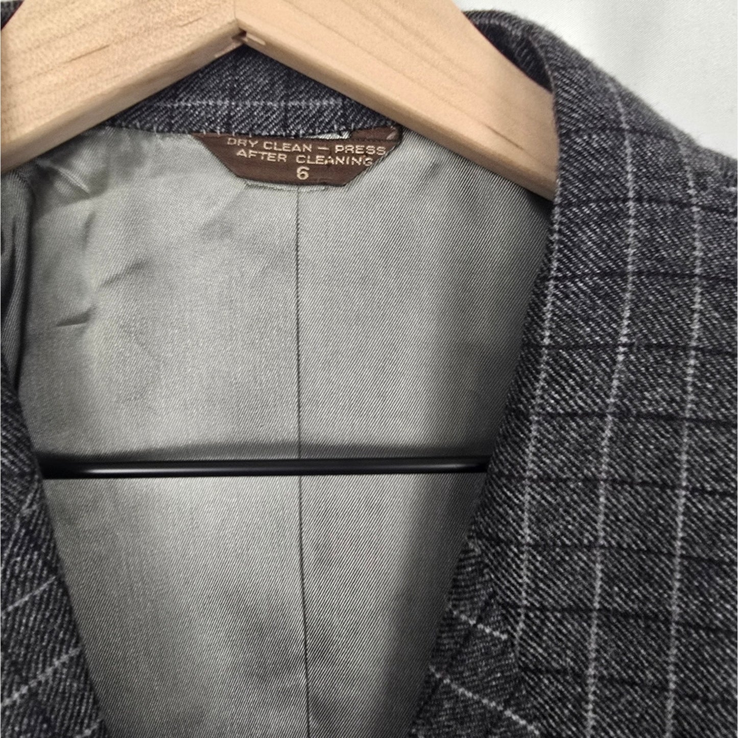 Vintage 90's Gray Cricketeer Plaid Wool Double Breasted Blazer Size 6