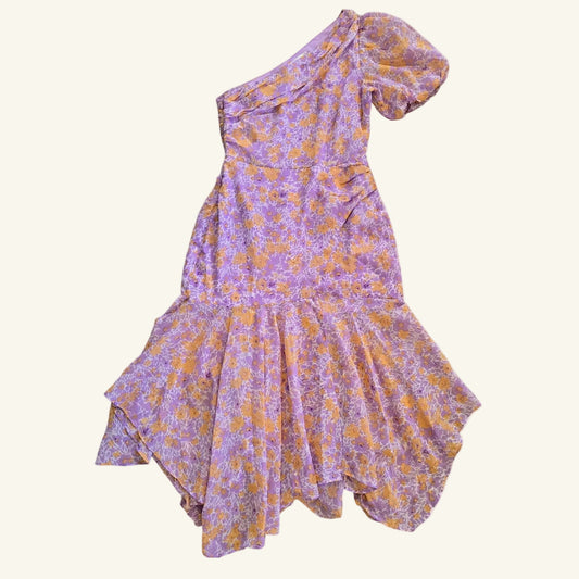 Lilac Purple Floral One Shoulder Midi Dress Size S