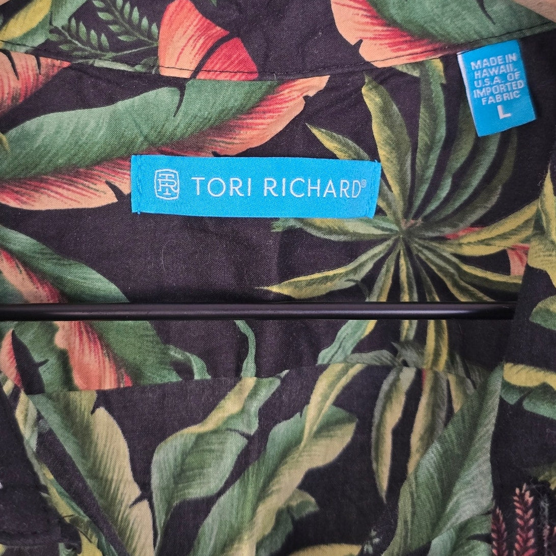 Black Jungle Tropical Print Button Up Shirt Size L