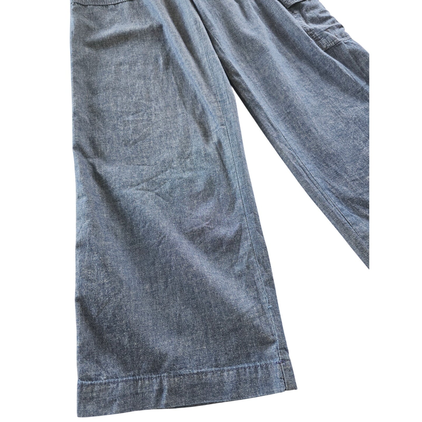 Blue Wide Leg Belted High Rise Denim Cargo Pants Size 8 NWT