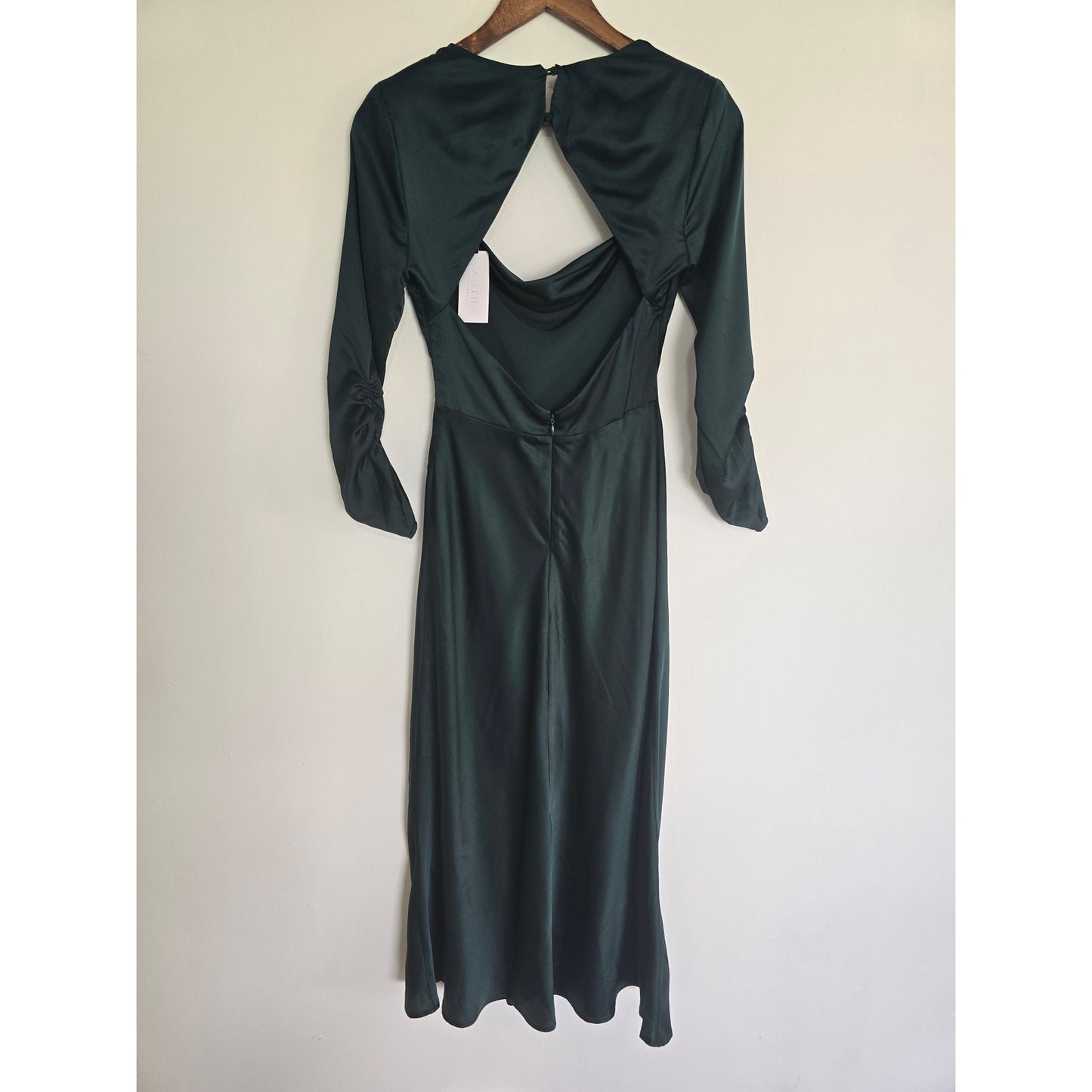 Hunter Green Satin Open Back Midi Dress Size S