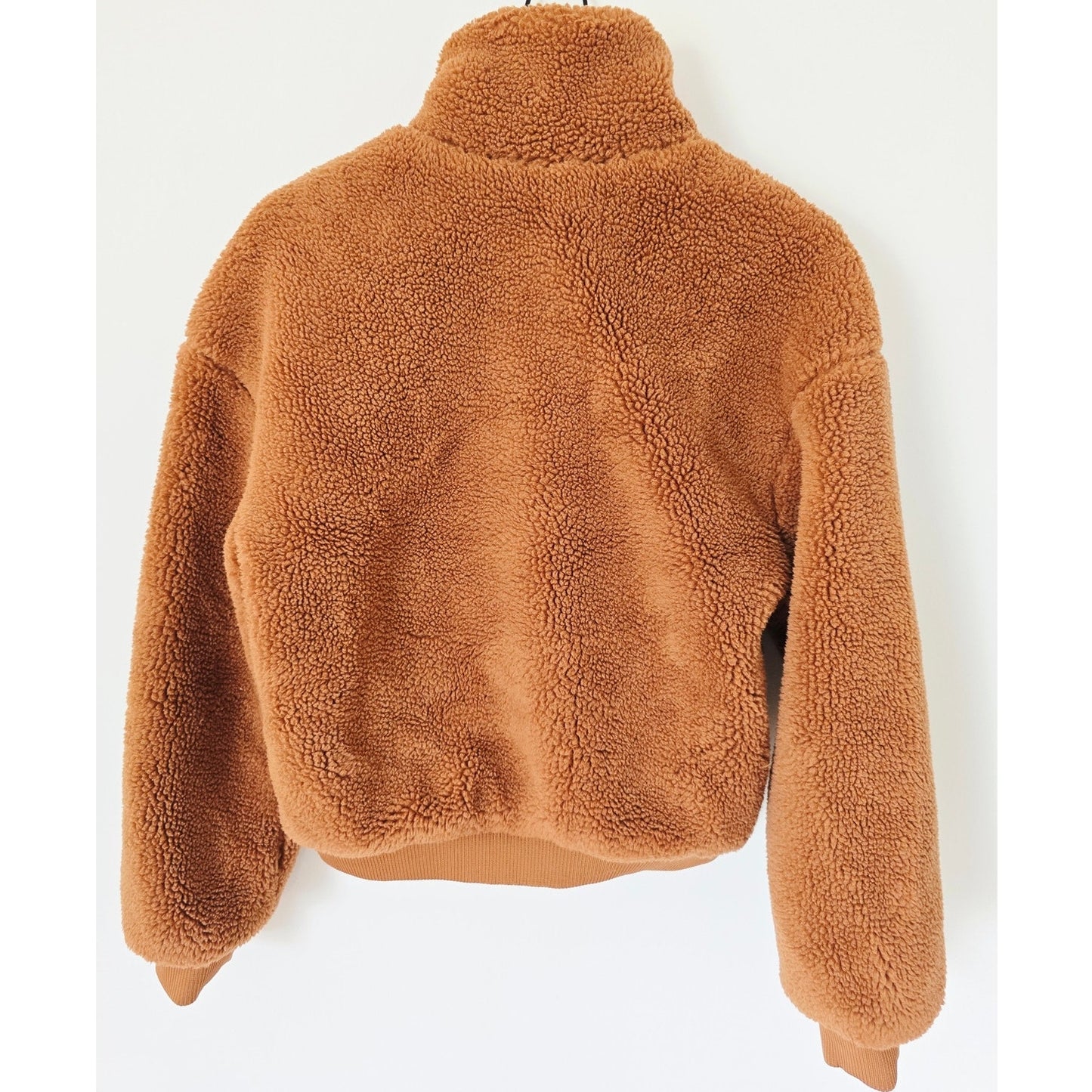 Tan Teddy Fleece Zip Bomber Jacket Size Large
