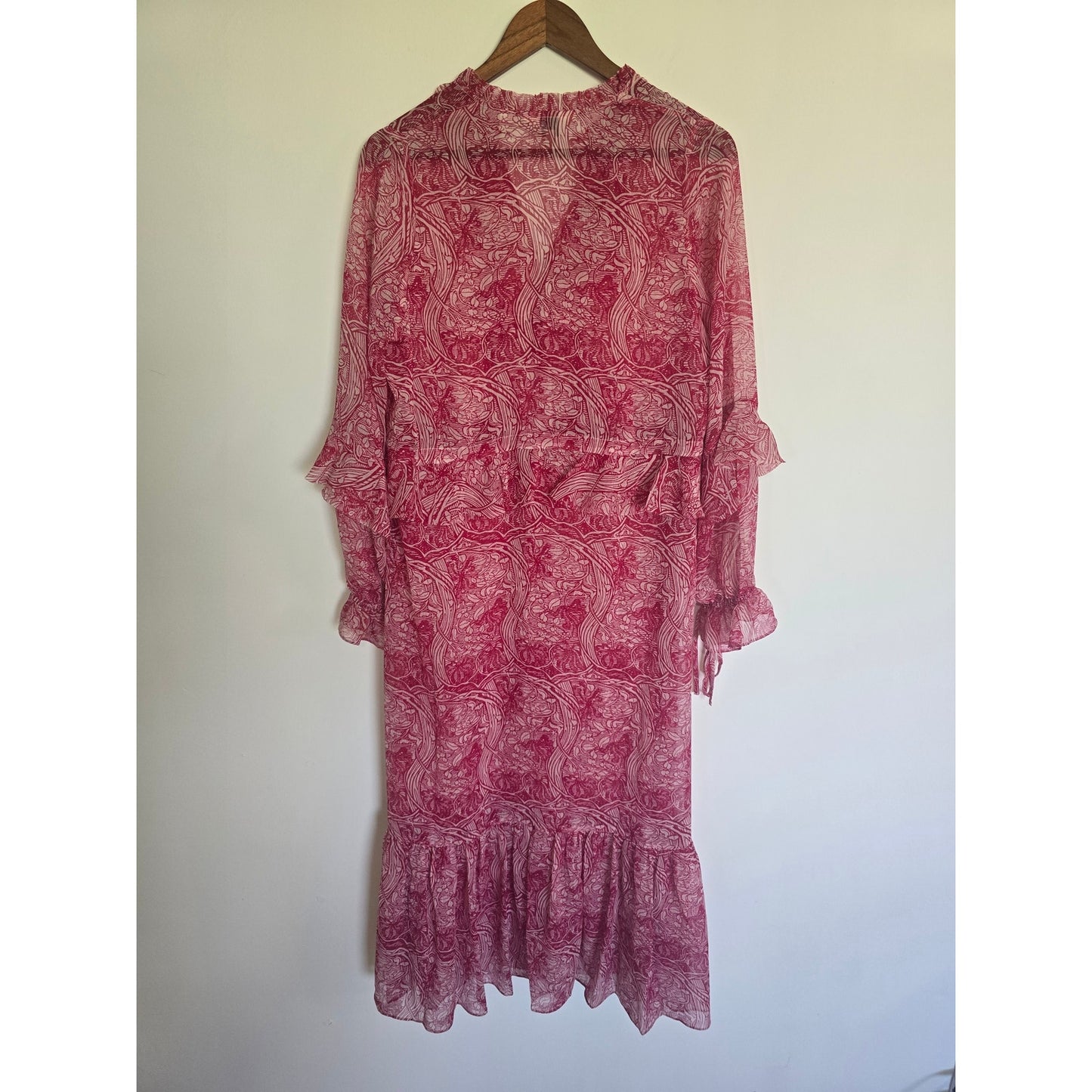 Pink Swirl Ruffle Midi Shirtdress Size 1 Small