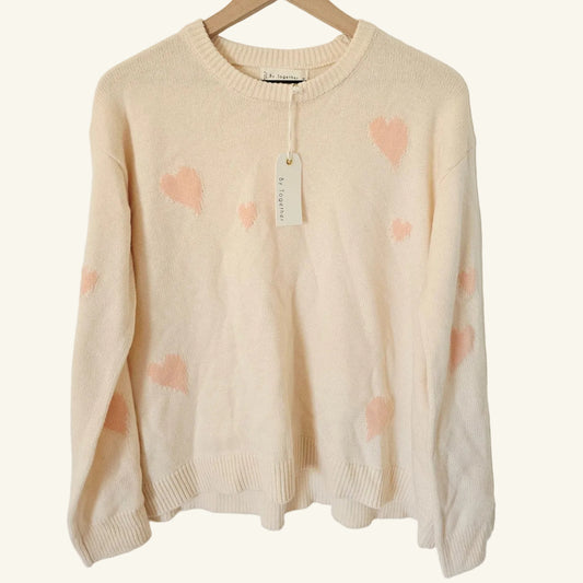 Cream Pink Coquette Knit Heart Sweater Size M