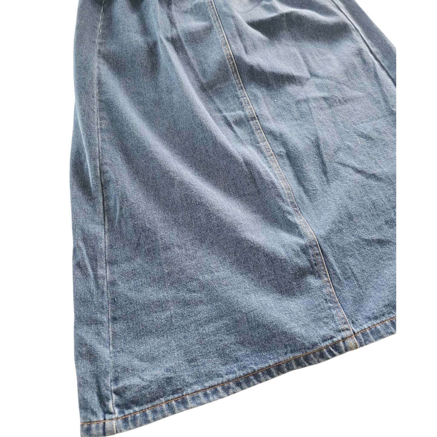 Blue Denim Midi Skirt High Waist Utility Pockets Size S NWT