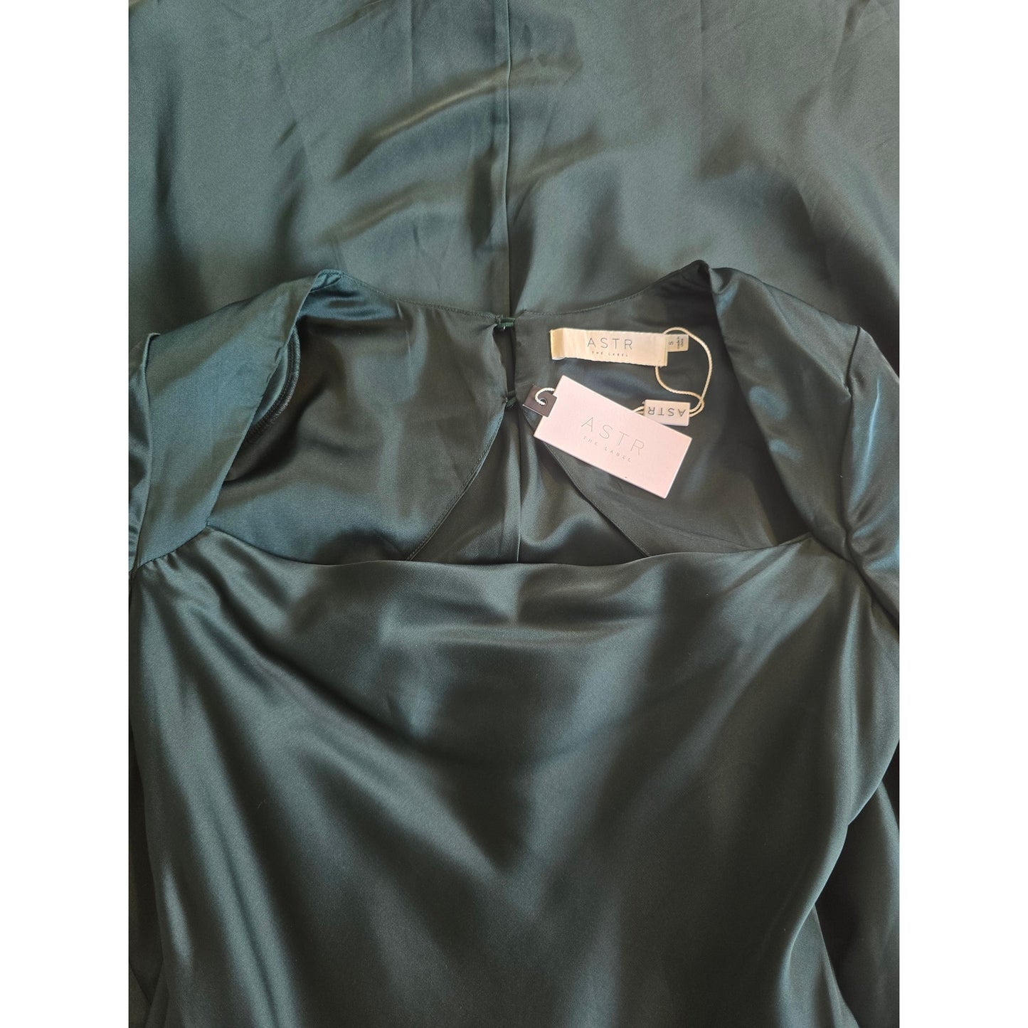 Hunter Green Satin Open Back Midi Dress Size S