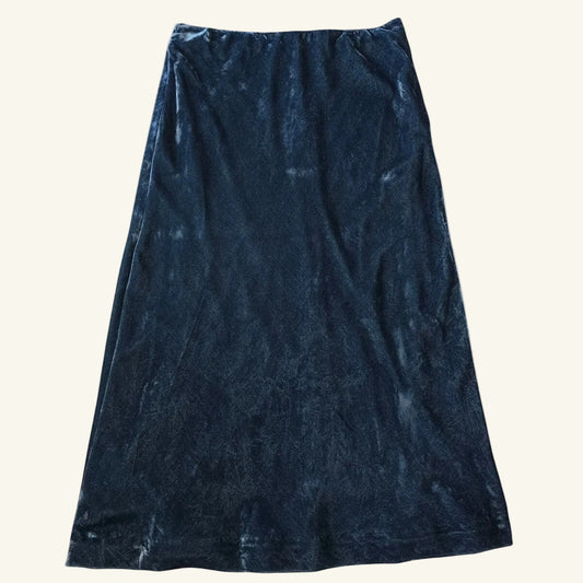 Green Velvet Midi Skirt Elastic Waist Size M