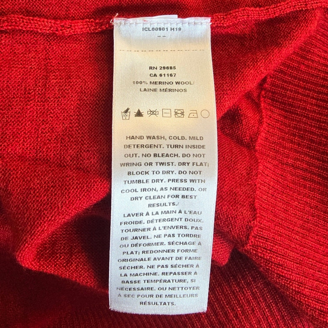 Red Merino Wool Turtleneck Sweater Lightweight Size XL