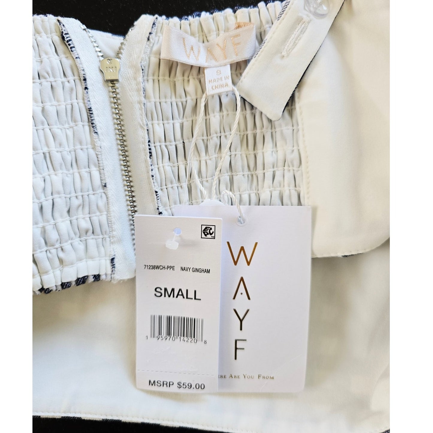 Navy White Gingham Crop Tank Top Size S NWT