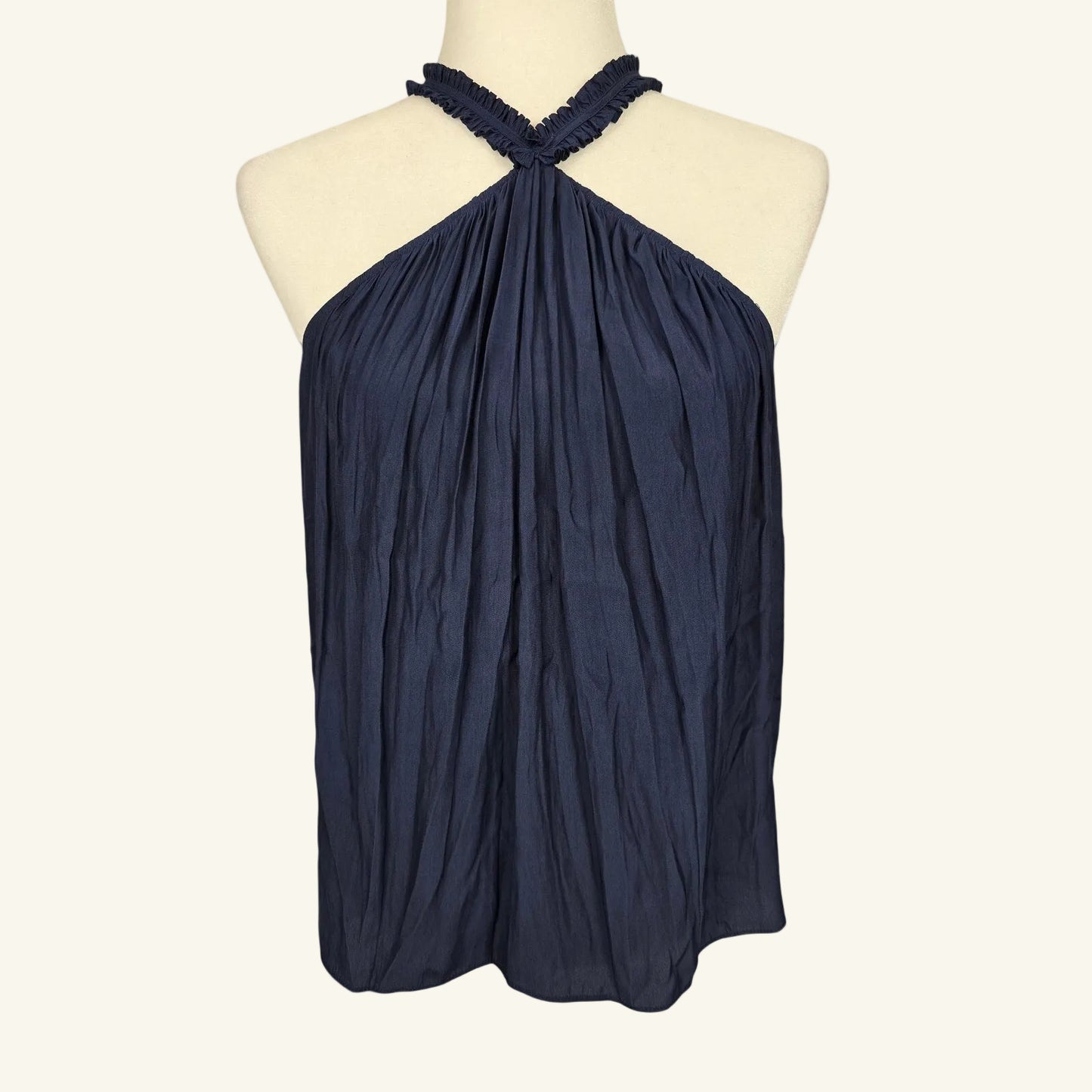 Navy Halter Ruffle Top Size M NWT