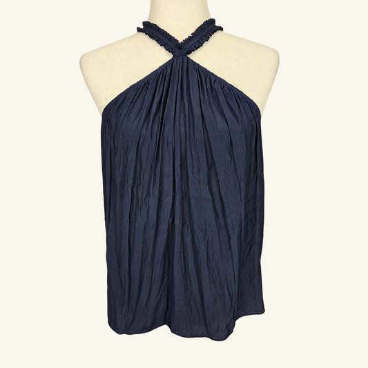 Navy Halter Ruffle Top Size M NWT