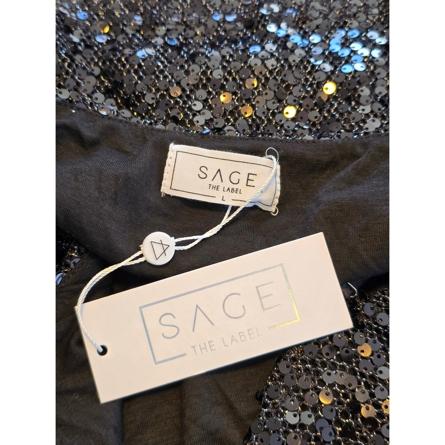 Black Sequin Spaghetti Strap Crop Top Size L