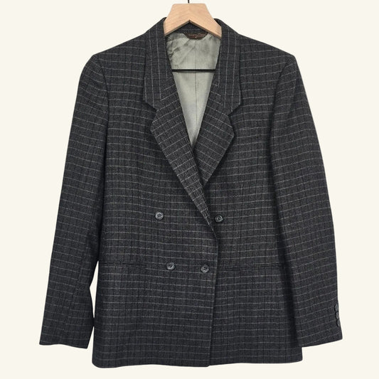 Vintage 90's Gray Cricketeer Plaid Wool Double Breasted Blazer Size 6