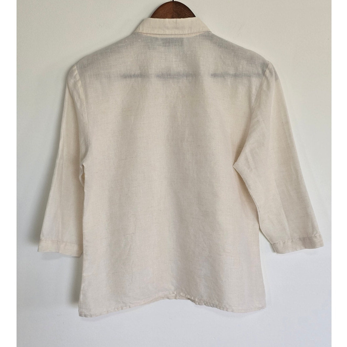 Ivory Linen Blend Embroidered Button Down Top Size 8