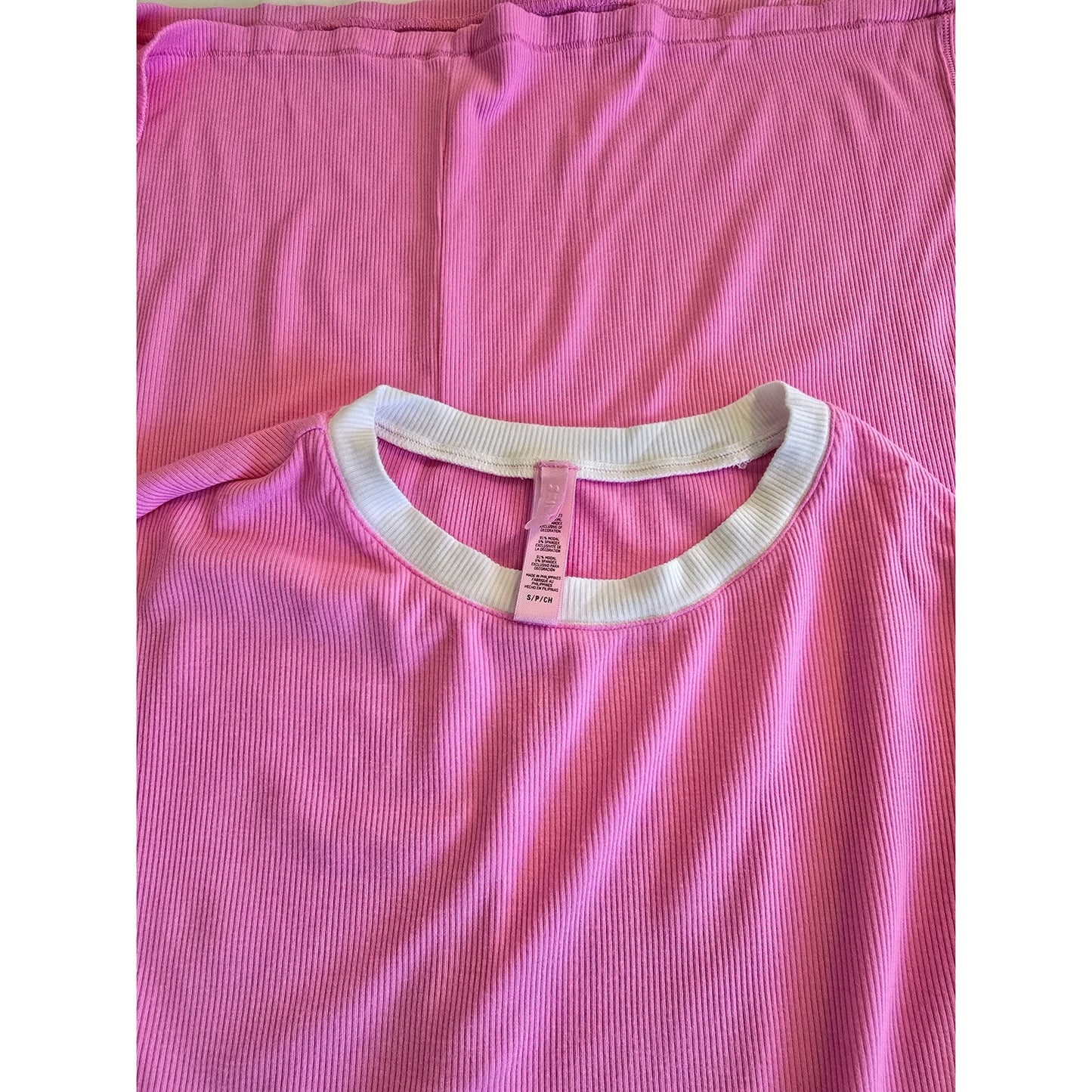 Pink White Soft Lounge Ringer T-Shirt Maxi Dress Size L