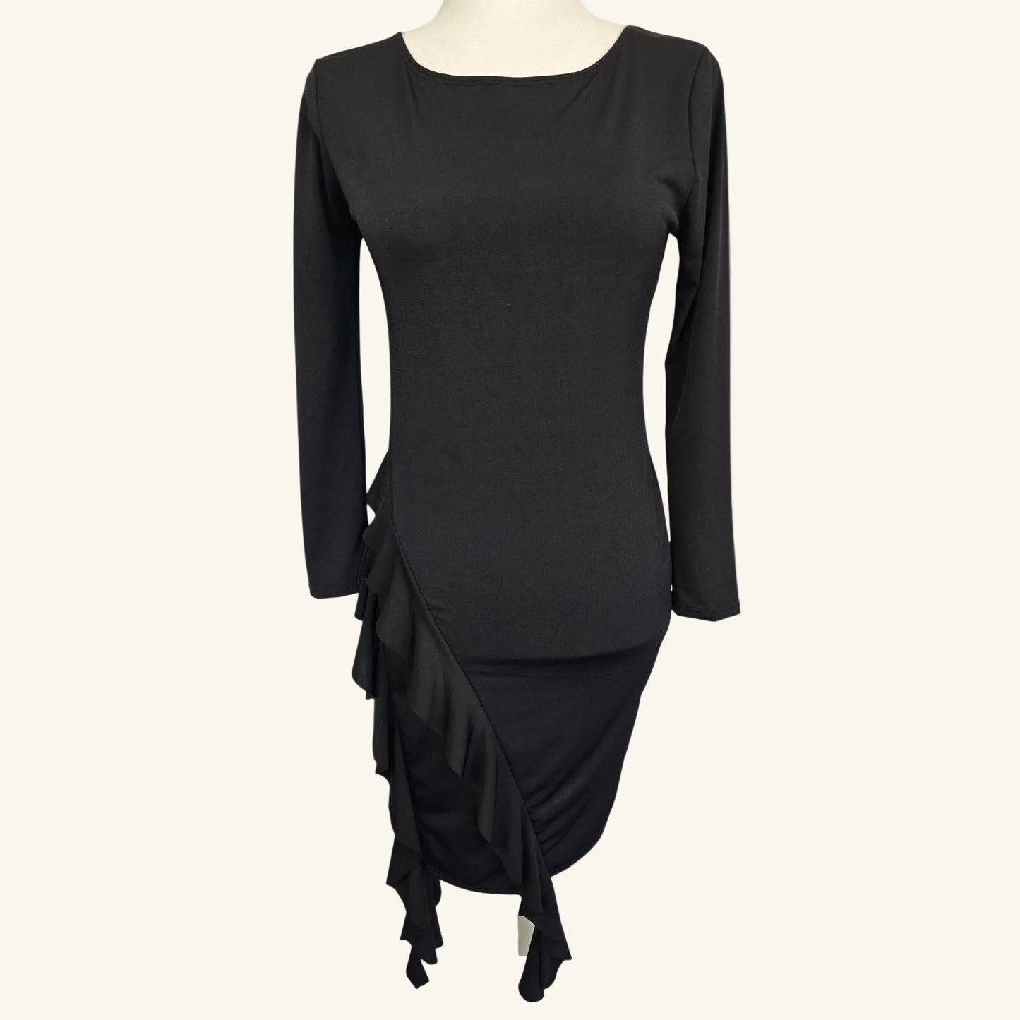 Black Long Sleeve Ruffle Knee Length Dress Size S NWT