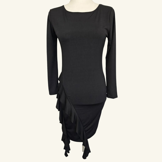 Black Long Sleeve Ruffle Knee Length Dress Size S NWT