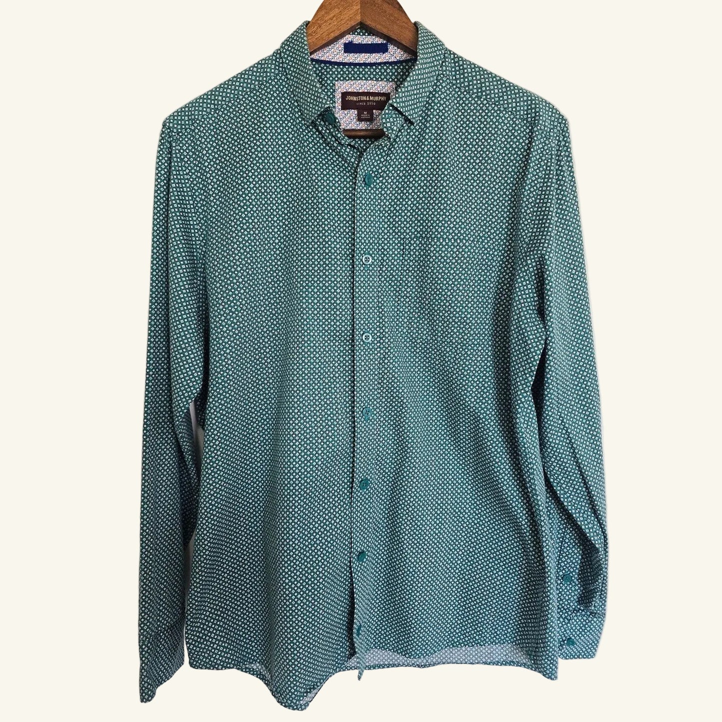 Green Cotton Geometric Button Down Shirt Size M
