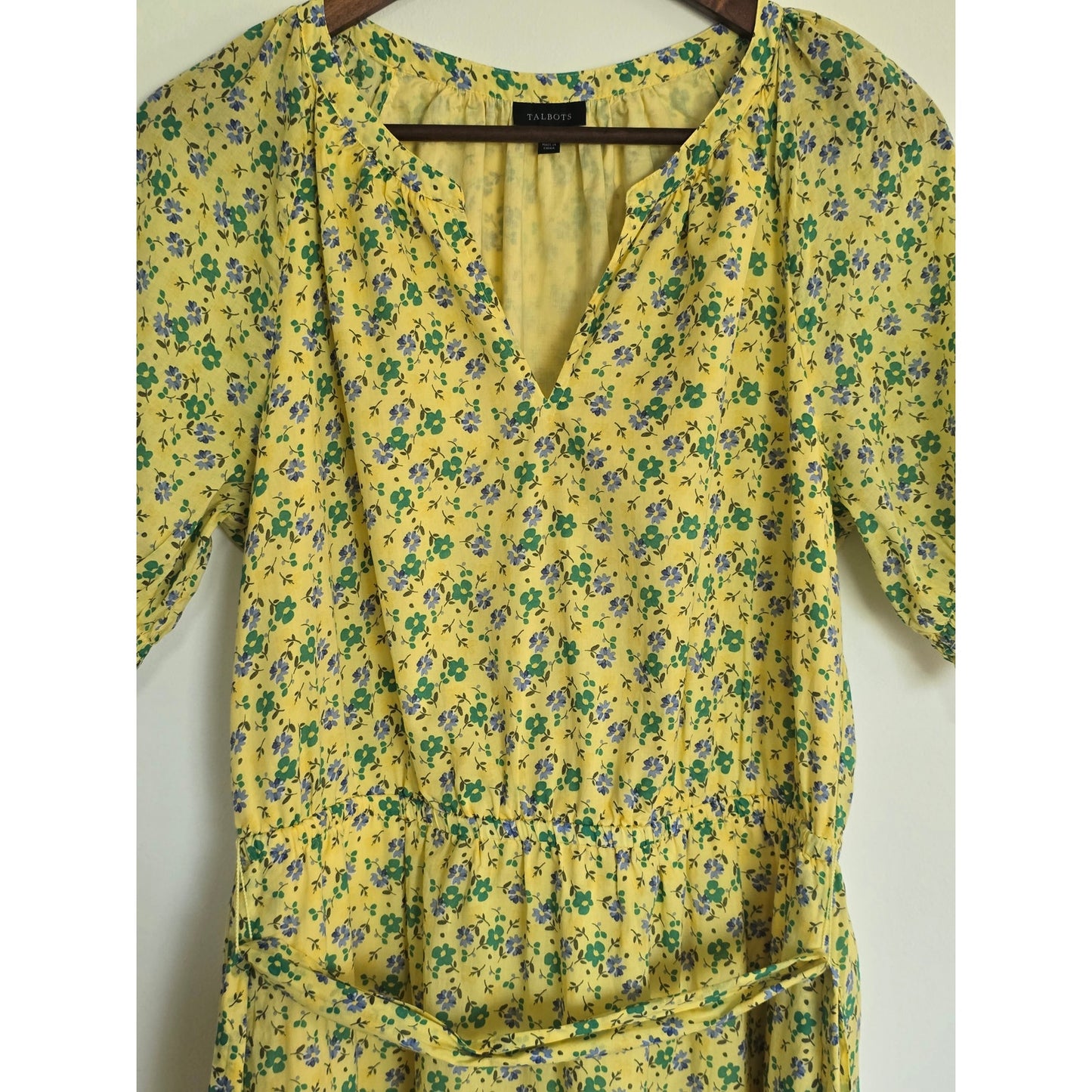 Yellow Floral Fit & Flare Voile Midi Dress Size Large