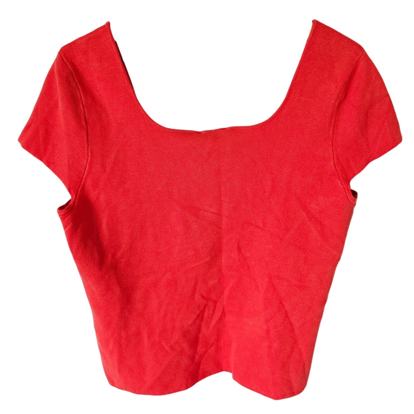 Red Square Neck Knit Short Sleeve Top Size L NWT