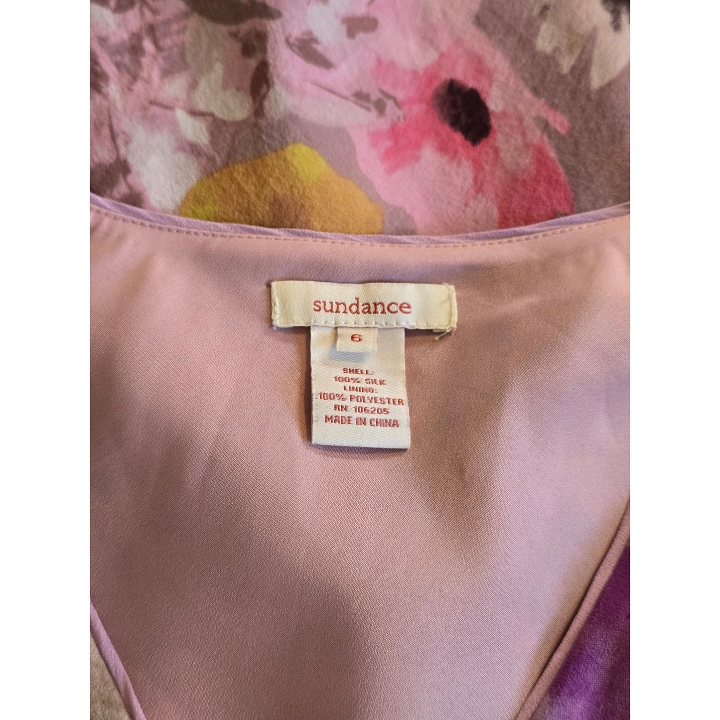 Purple Pink Silk Floral V-Neck Midi Dress Size 6