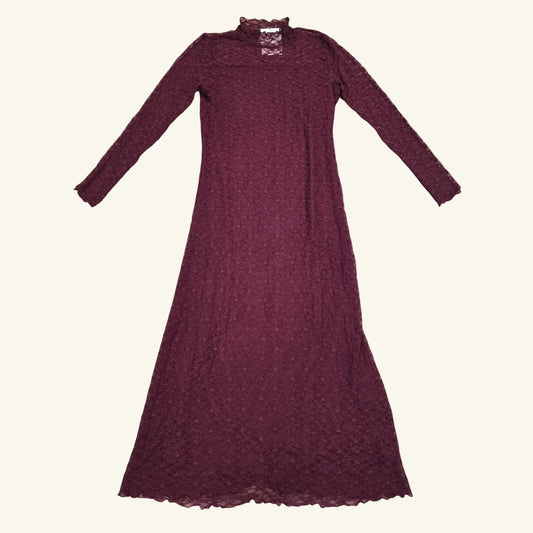 Burgundy Lace Mock Neck Maxi Dress Long Sleeve Size S