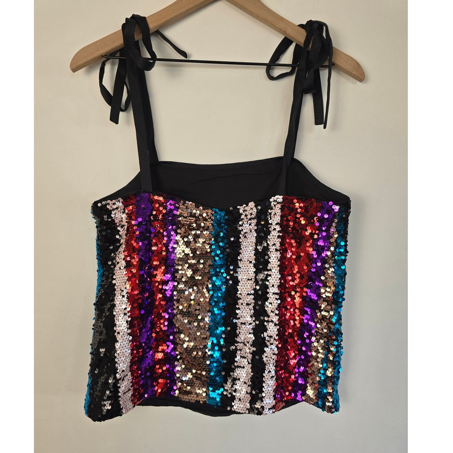Multicolor Sequin Tie Shoulder Tank Top Size M NWT