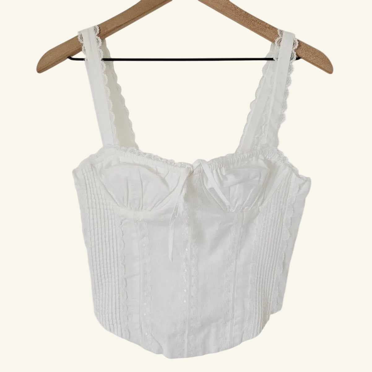Cream White Cotton Corset Tank Top Size L NWT