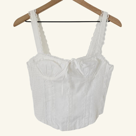 Cream White Cotton Corset Tank Top Size L NWT