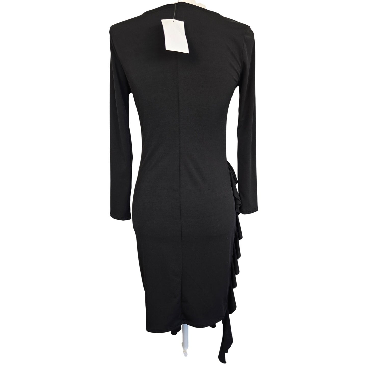 Black Long Sleeve Ruffle Knee Length Dress Size S NWT