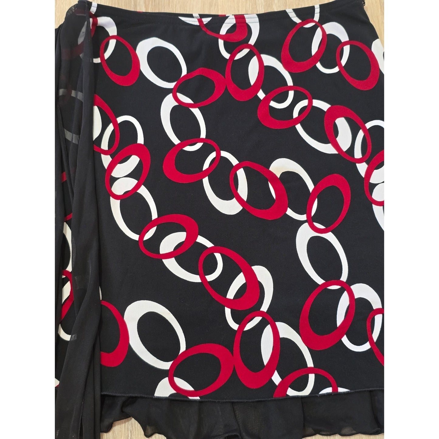 Vintage Wrap Midi Skirt Chain Print Ruffle Hem Tie Waist Size M