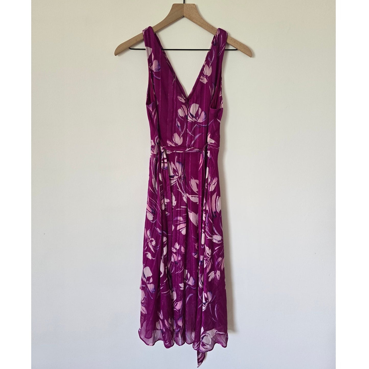 Purple Floral Fit & Flare Midi Dress Sleeveless Size 4